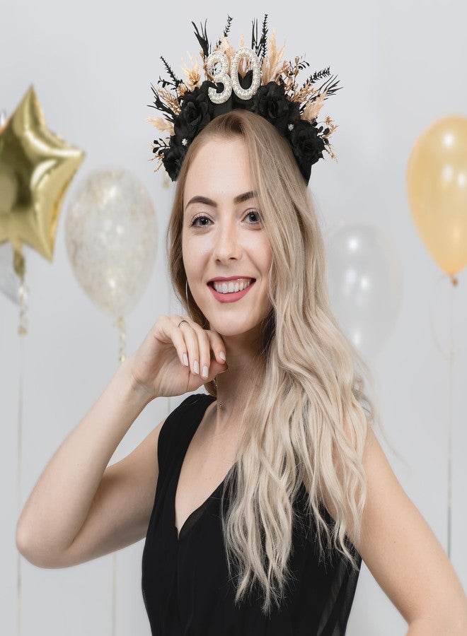 طوق رأس أسود من PartyforU للاحتفال بعيد الميلاد الثلاثين - هدية مثالية لعيد ميلاد سعيد للنساء، مناسبة لجلسات التصوير في الحفلات، لإطلالة جذابة ومتألقة. - Image 2
